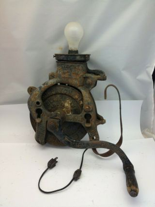Antique 1903A Black Hawk Corn Sheller husker A H Patch Cast Iron - Made into lamp 4
