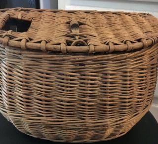 Vintage Fishing Creel Fly Fisherman ' s Wicker Leather Basket Trout 2