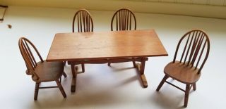 Vintage Cherrywood Trestle Table And 4 Bow Back Chairs Circa 1960,  S