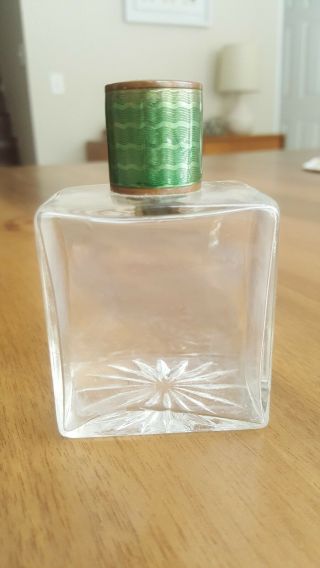 Antique Enamel Green Top Glass Perfume Bottle