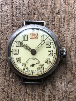 Antique Silver 925 Military Trench Watch Ww1 Fixed Lugs For Spares Repairs