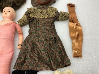 Antique Minerva Doll w/ Outfit Hair & Shoes Tin Head Cloth Glass Eyes 6