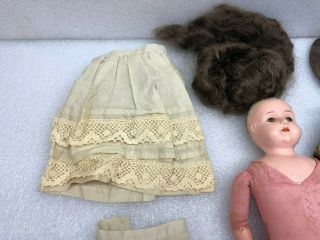 Antique Minerva Doll w/ Outfit Hair & Shoes Tin Head Cloth Glass Eyes 7