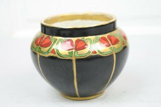 Art Nouveau Hand Painted Limoges Vase Short Squat Vase Black Orange Red Flowers