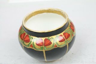 Art Nouveau Hand Painted Limoges Vase Short Squat Vase Black Orange Red Flowers 2