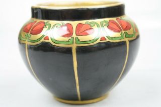 Art Nouveau Hand Painted Limoges Vase Short Squat Vase Black Orange Red Flowers 8