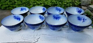 8 Antique Stanley Touraine Flow Blue England 4 " Bone Teacups