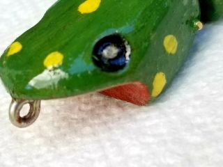 Hand Made Carved Wood Spearing Fishing Decoy Lure Folk Art Swivel Frog Marked DG 4