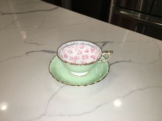 Paragon Fortune Telling Tea Cup & Saucer Tea Leaves Green