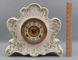 Early 20thc Ansonia Clock Co.  Dresden Porcelain Mantle Clock No.  674