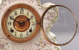 Early 20thC Ansonia Clock Co.  Dresden Porcelain Mantle Clock No.  674 5