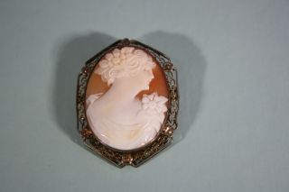 Lovely Large Antique Victorian Sterling Filigree Carved Cameo Brooch
