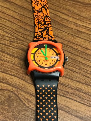 Vintage Swatch Watch Swiss Made 80s Neon Plastic Needs Battery Has Guard Retro