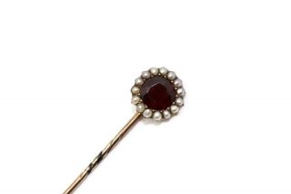 A Antique Victorian 9ct Rose Gold Garnet & Pearl Cluster Stickpin 14466