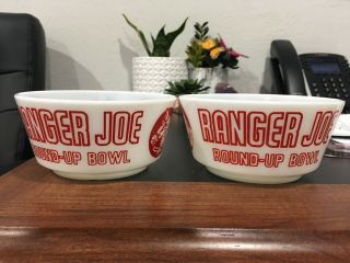 Hazel Atlas Ranger Joe Round - Up Bowls White Milk Glass Set Of 2,  Antique Cereal.