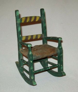 Antique 19th C Folk Art Miniature Rocking Chair Great Paint Decorated