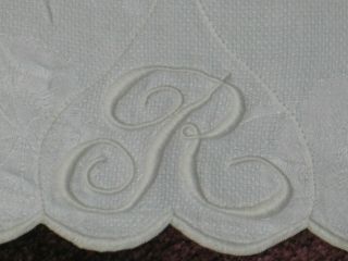 Antique Towel - Hand Embroidered Monogram " R " - Vintage Linen Towel Splasher