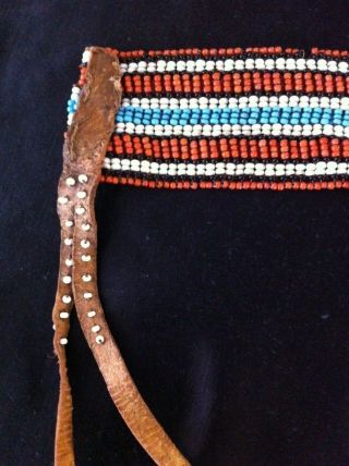 antique South African Xhosa/Zulu beaded panel/ collar with leather ties 2