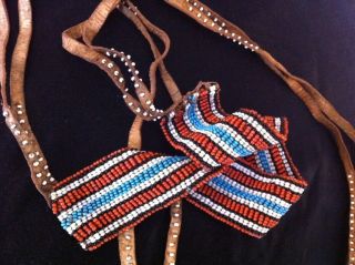 antique South African Xhosa/Zulu beaded panel/ collar with leather ties 5