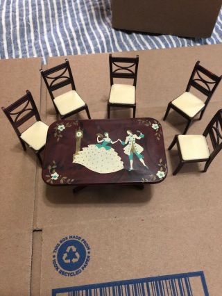 Vintage Renwal Dollhouse Dining Room Table D51 5 Chairs