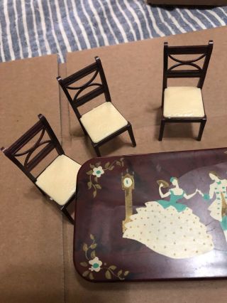 VINTAGE RENWAL DOLLHOUSE DINING ROOM TABLE D51 5 CHAIRS 3