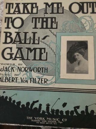 Antique 1908 Sheet Music Take Me Out To The Ball Game Norworth & Von Tilzer