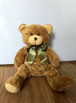 Harrods Knightsbridge Of London Brown Plush Teddy Bear Green Ribbon Bow