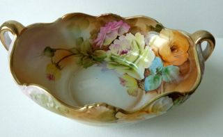 Antique Nippon China Porcelain Bowl - Colorful Roses Gilding - 10 " Across