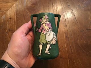 Antique Stellmacher Teplitz Austria Amphora Pottery 4” Vase Drummer Musician