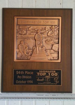 Vintage B.  A.  S.  S.  Fishing Trophy Plaque: 24th Place Pro 1994 Bassmaster Top 100
