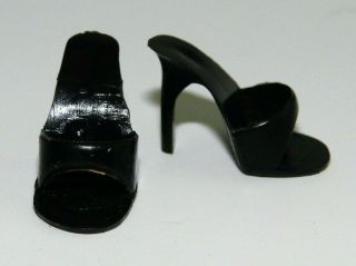 Vintage Barbie Black Open Toe Mules Heels Shoes Japan