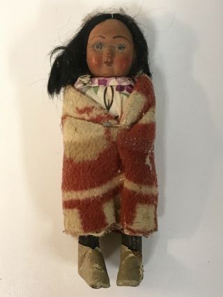 Antique Skookum Female Native American Doll Folk Art Indian 6 3/4 "