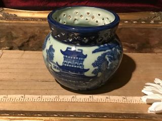Antique Vintage Victoria Ironstone Blue Willow Small Planter Or Vase 4 1/2 " X4 "