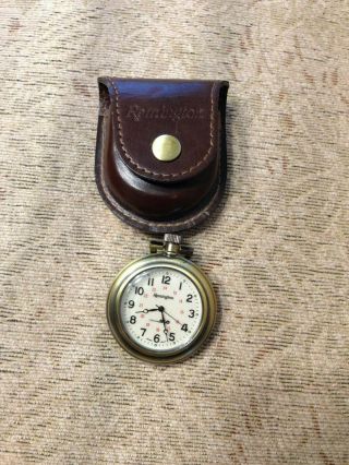 Vintage Remington ChromeGLO Pocket Watch W/Leather CASE. 2