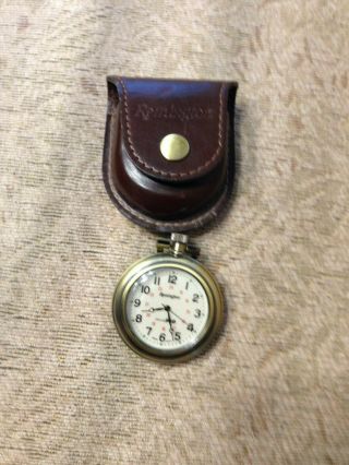 Vintage Remington ChromeGLO Pocket Watch W/Leather CASE. 3