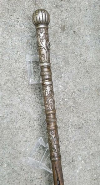 1840s Antique English Horse Riding Crop Bull Whip Silver Handle Derby Racing