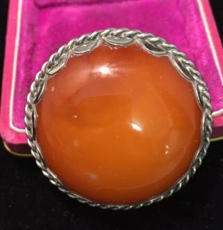 Victorian Antique Jewellery Silver & Real Amber Brooch