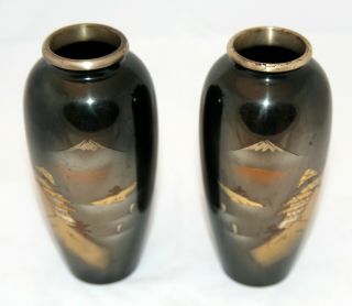 Antique Japanese Inlaid Bronze Vases