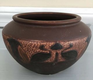Antique Vintage Roseville Pottery Victorian Art Deco Brown Bowl Vase