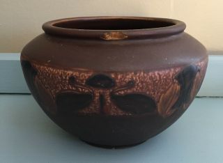 Antique Vintage Roseville Pottery Victorian Art Deco Brown Bowl Vase 2