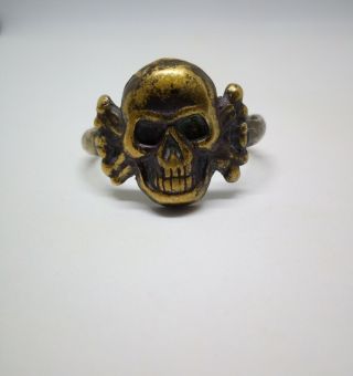 Vintage Antique Ww 1 Trench Memento Mori Skull Bones German Pz Army Brass Ring