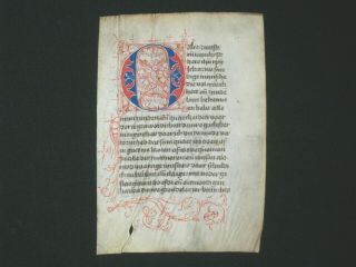 Rare Vellum Medieval Manuscript Dutch Boh Leaf W/ Large Initial,  C.  1450