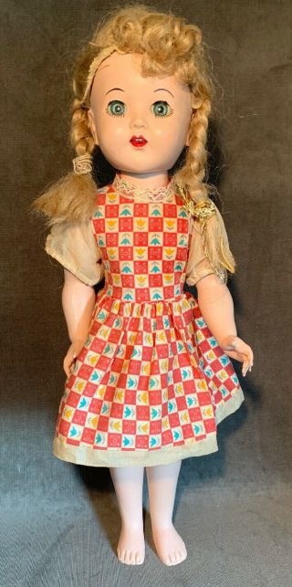 Vintage 17 " Vintage Saucy Walker Doll Teeth Blonde Braids Sleep Eyes Unmarked