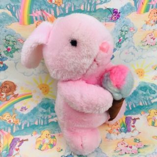 Vintage Floppy Ear Bunny Rabbit Pastel Pink Ice Cream Cone Fairy Kei Plush Toy