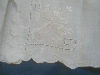 A Gorgeous Set Of 5 White Linen Embroidered/ladder Work Napkins 20 " Square