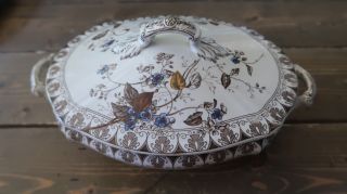 Antique Alfred Meakin Rosalin Pattern Serving Bowl 11.  75 X 7.  5 X 5 Inches