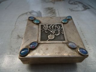 Modern Solid Silver Pin Or Trinket Box In The Art Deco Style,  Set With Opals.