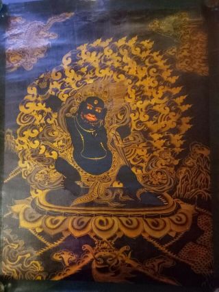 Masterpiece Handpainted Tibetan Mahakala Thangka Oil Painting Chinese Buddhist