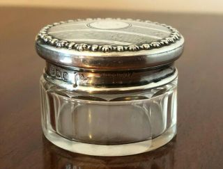 Antique Silver Topped Glass Dressing Table Jar Birmingham Hallmark Possibly 1912