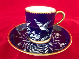 Fine Antique Minton / Moore Pat Sur Pat Porcelain Cup And Saucer.  7.
